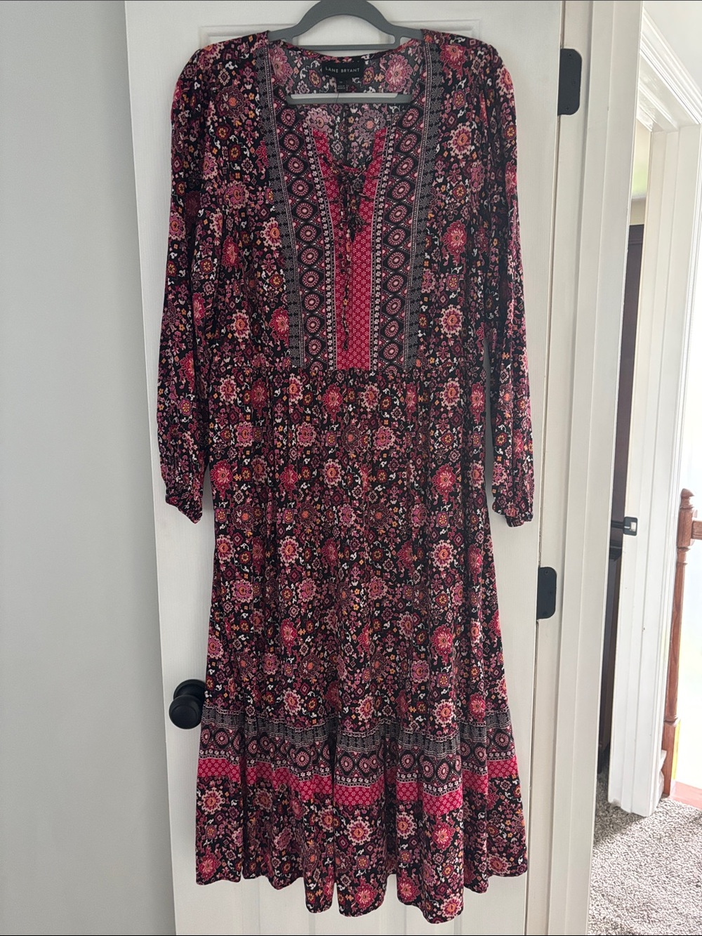Lane Bryant Pink and Black Floral Long Sleeve Maxi Dress